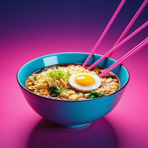 Synthwave Style Ramen Bowl with Egg