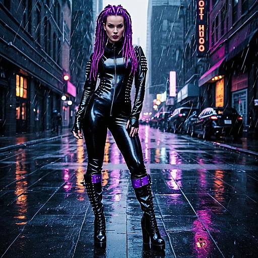 Confident Punk Woman in Neon Noir City