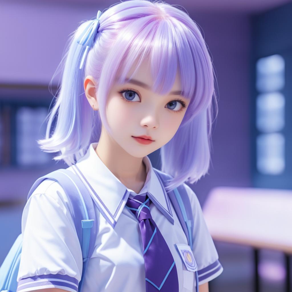 Anime Angel Girl with Purple Highlights