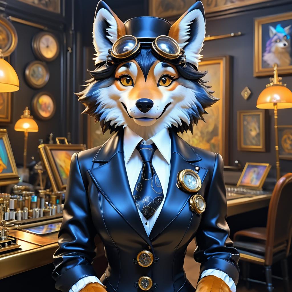 Expressive Female Wolf in Steampunk Attire