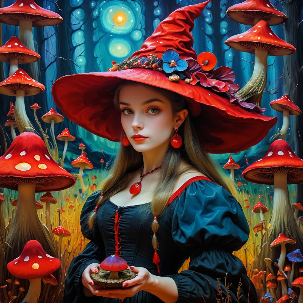 Whimsical Witch with Mushroom Hat Art