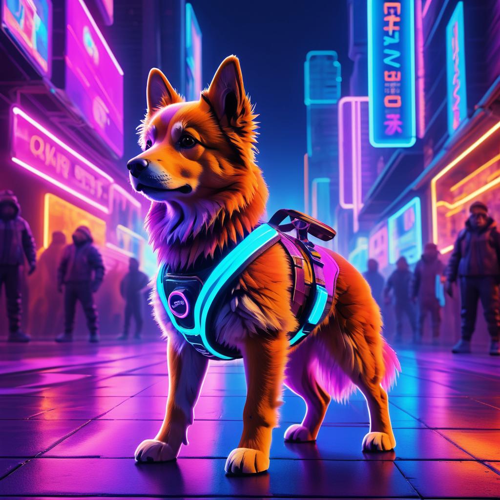 Vibrant Cyberpunk Dog in Futuristic City