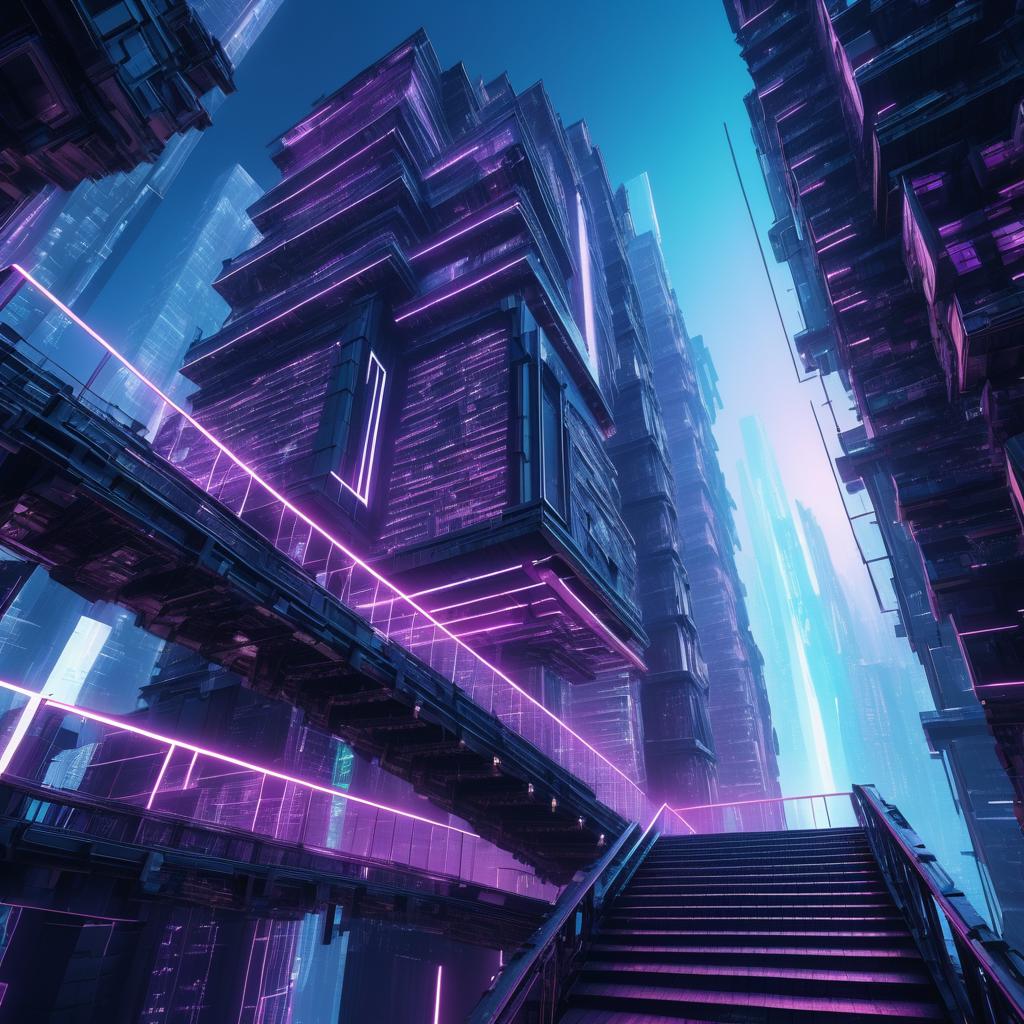 Infinite AI Staircase in Cyberpunk City