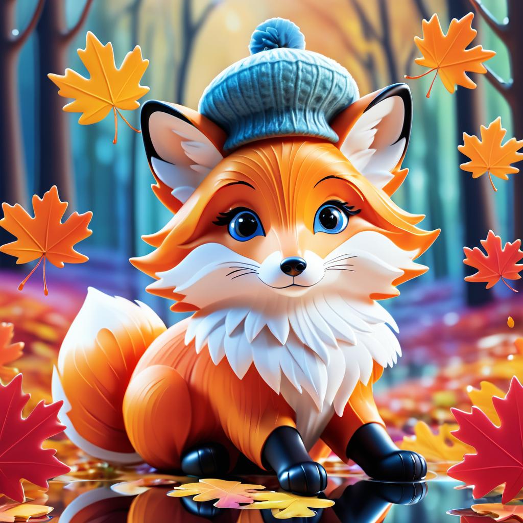 Whimsical Fox in Autumn Leaves Illustration