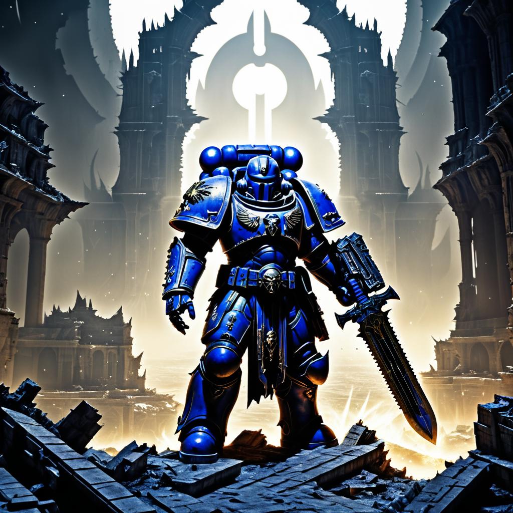 Battle-Worn Space Marine in Alien Ruins