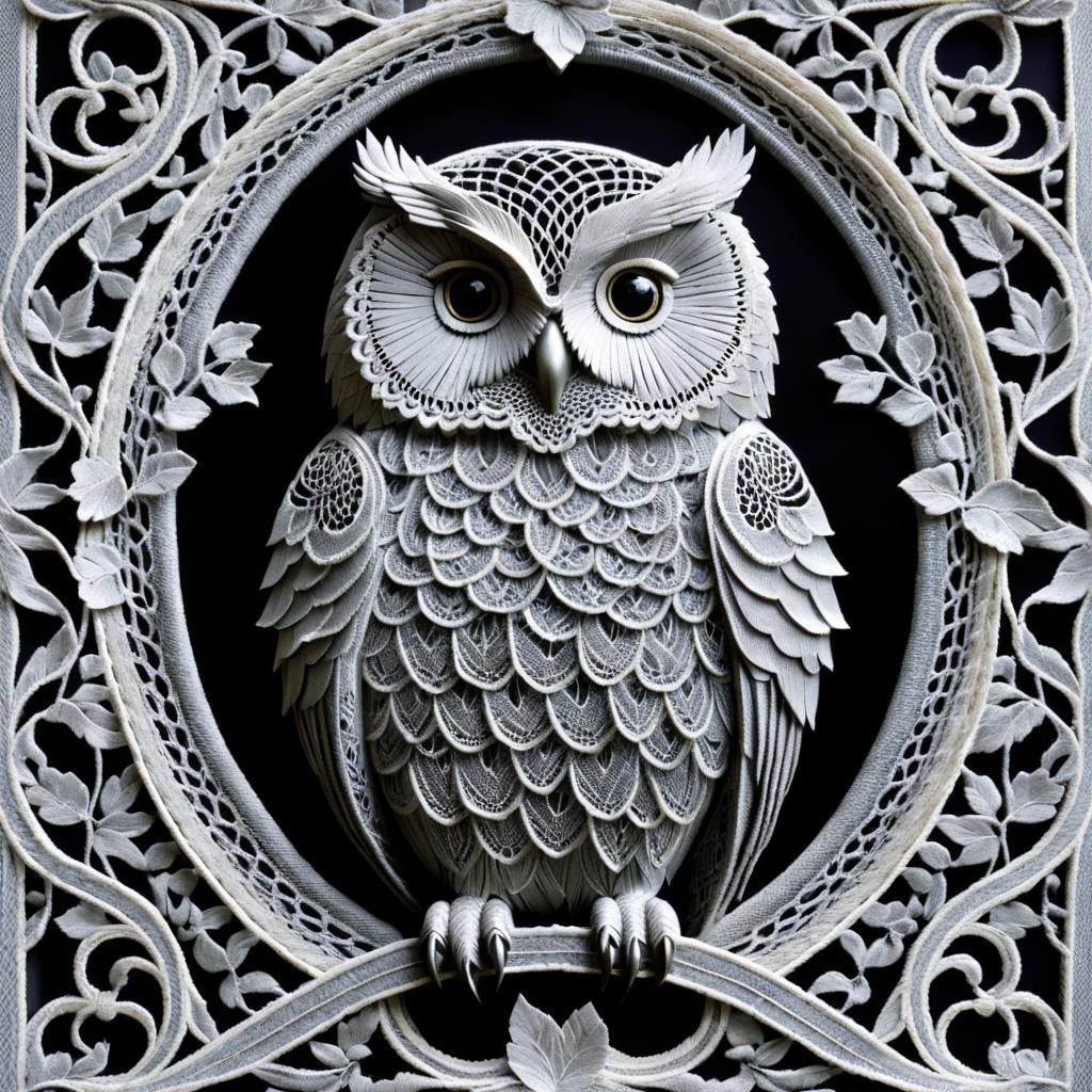 Lace Owl Portrait in Misty Gray