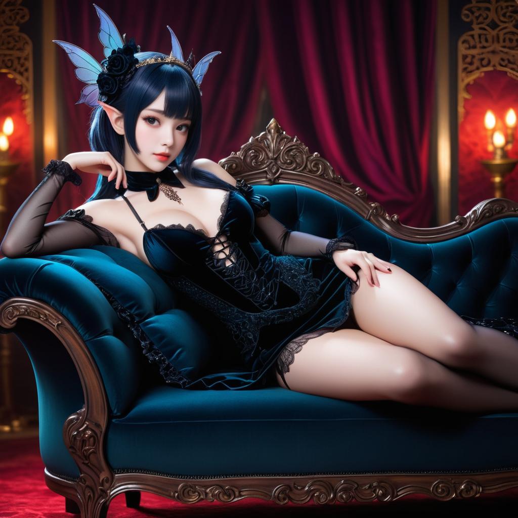 Seductive Fairy on Velvet Sofa Art