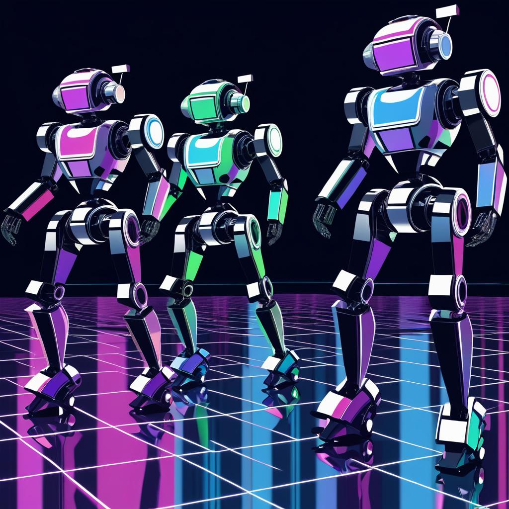 Whimsical MSPaint Dancing Robots Artwork