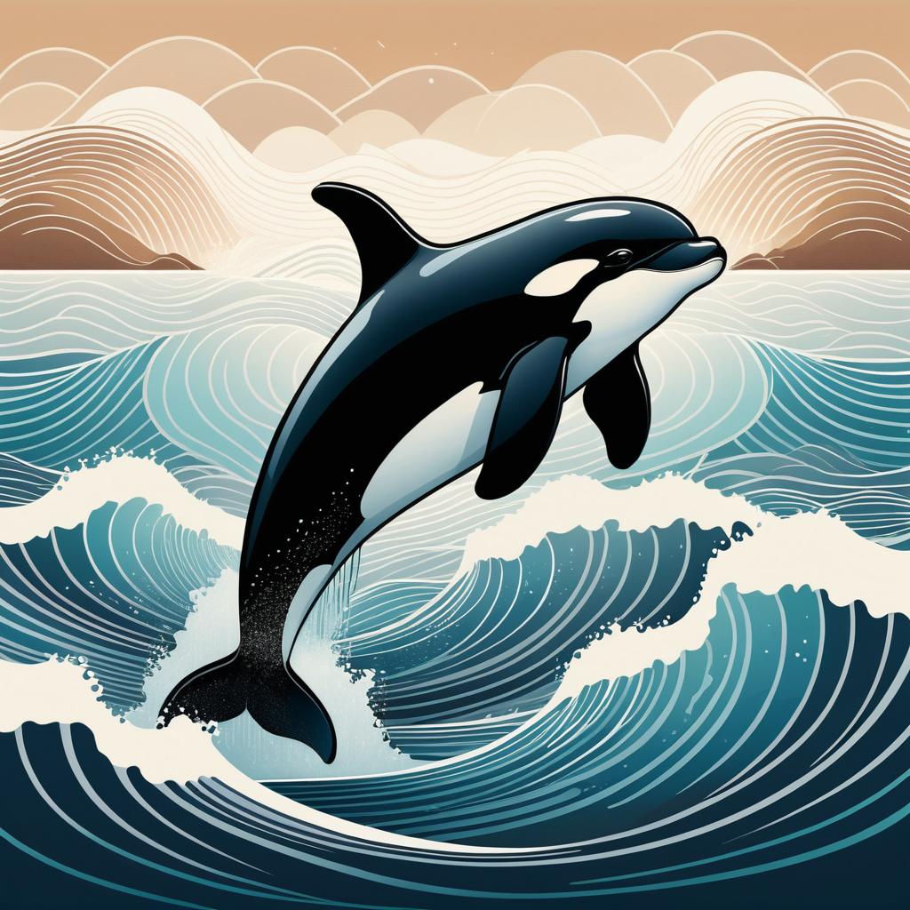 Majestic Orca in Earthy Tones Line Art