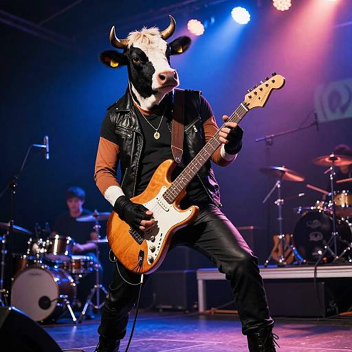 Humanoid Cow Rock Musician on Stage