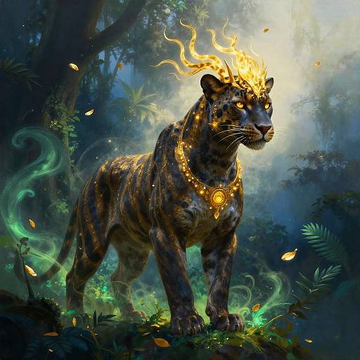 Mystical Panther Spirit in Luminescent Jungle