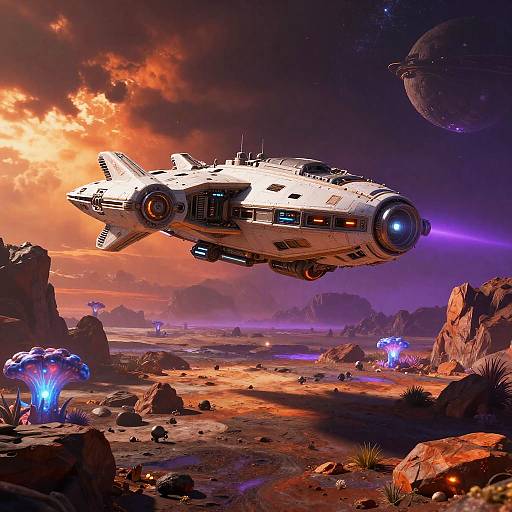 Futuristic Spaceship Landing on Alien Planet