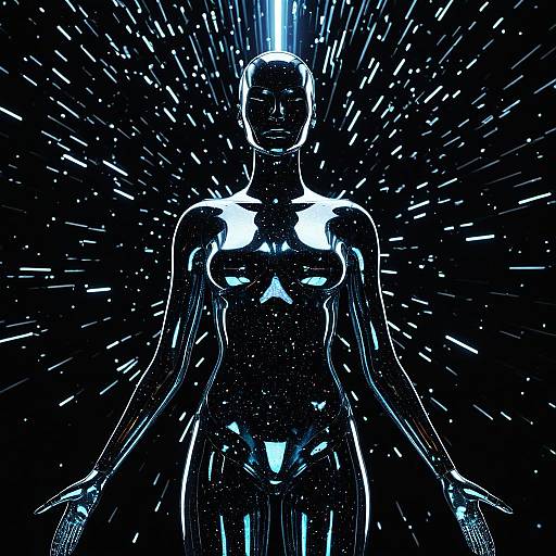 Iridescent Cyberpunk Mannequin with Glowing Arcs