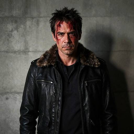 Bloodied Man in Leather Jacket
