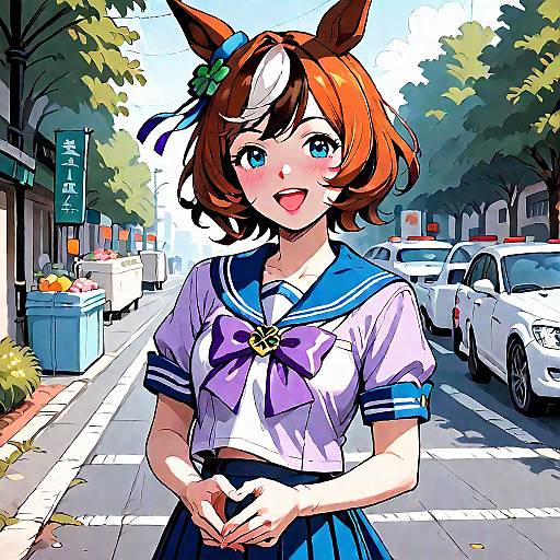 Anime Girl in School Uniform Outdoors