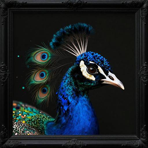 Vibrant Peacock-Maned Horse in Ornate Frame