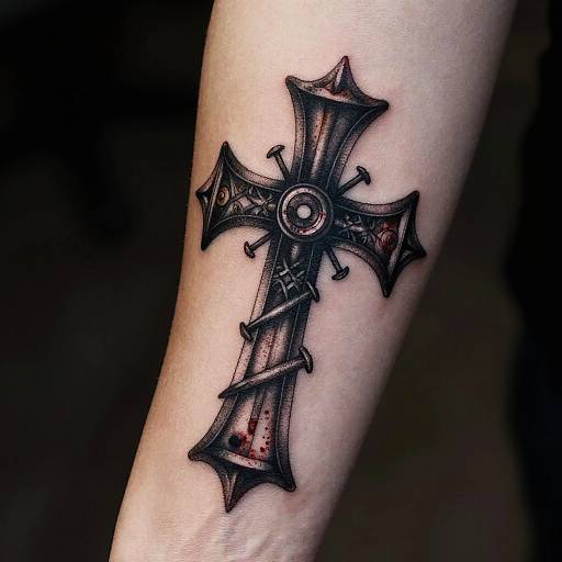 Gothic Nail Cross Tattoo on Forearm