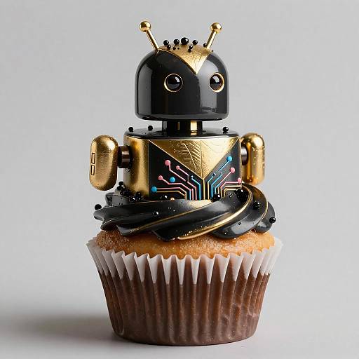 Art Deco Android Cupcake with Black and Gold Frosting
