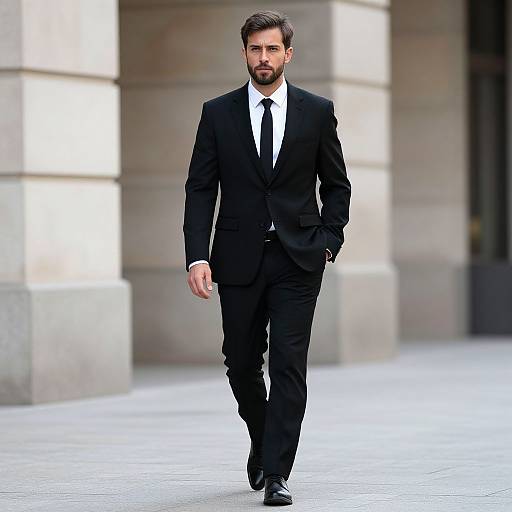 Realistic Man in Black Suit Walking