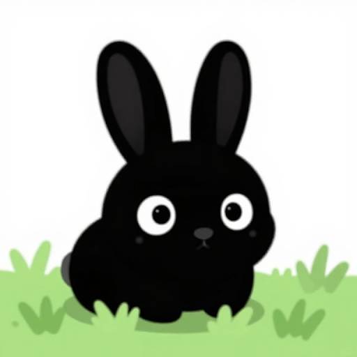 Cartoon Black Rabbit in Grass