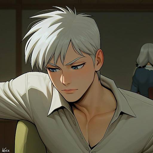 Illustration of Akagi shigeru, fukumoto mahjong in the style of Incase