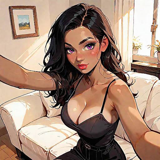 Stylized Portrait of Woman Taking Selfie Indoors