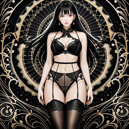 Woman in Black Lace Lingerie Posing