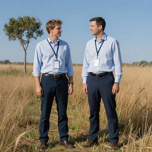 Two Men in a Sunny Grassfield