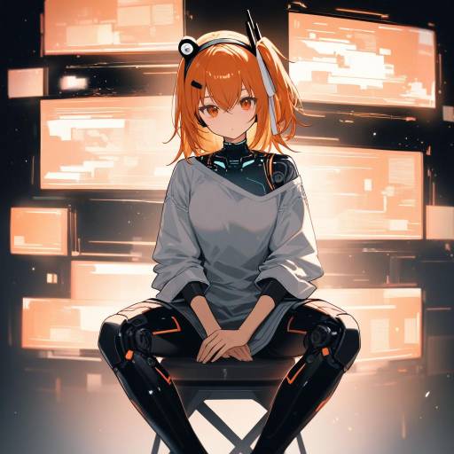Futuristic Android Girl with Data Tablet