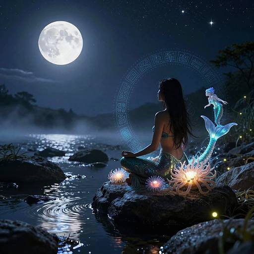 Mythical Nightscape Meditation Scene