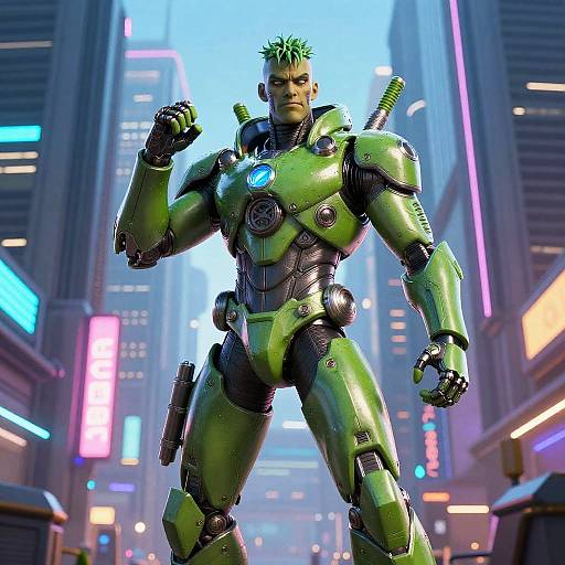 Cyberpunk Green Guy in Neon City