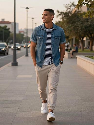 Golden-Hour Urban Denim Street Stroll