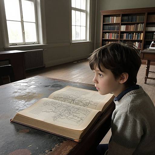 Peaceful Abandoned Library with Child