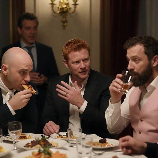 Formal Dinner Conversation Among Four Men