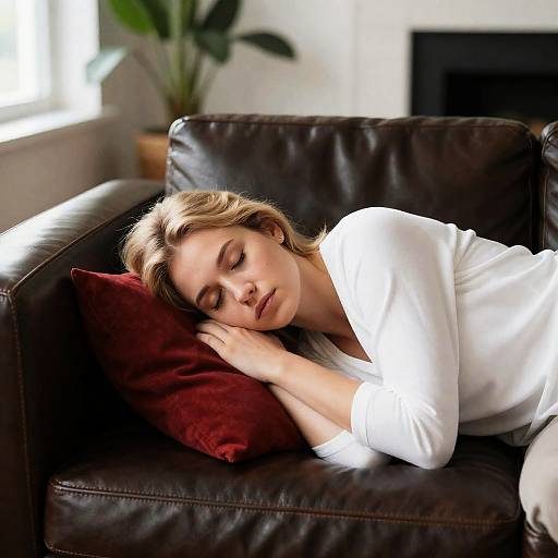 Serene Blonde Woman Relaxing Indoors