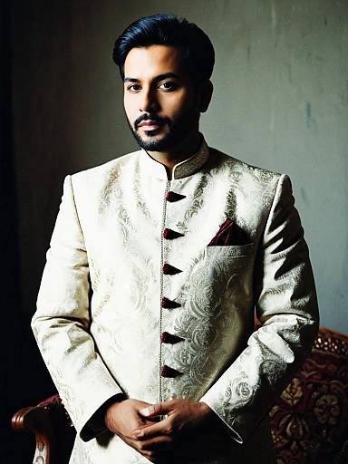 Man in Ivory Embroidered Sherwani Portrait