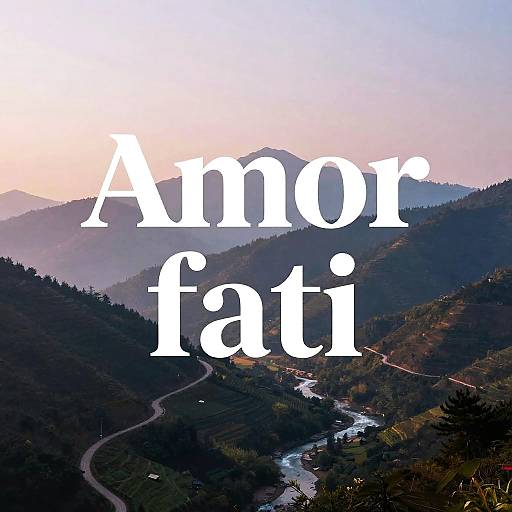 Photograph of a mountainous landscape at sunset with a winding river, overlaid with bold white text reading 