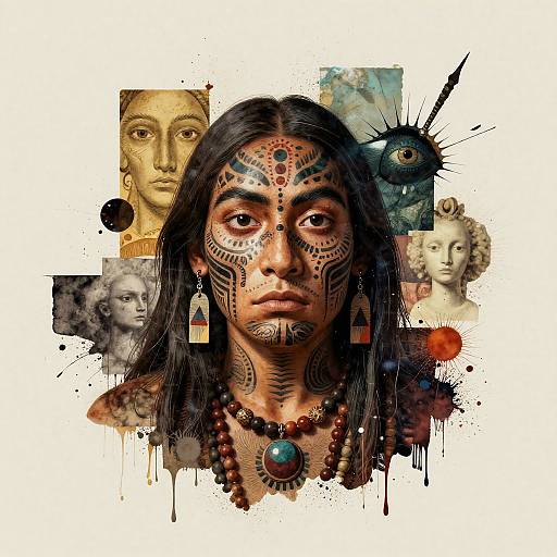 Surreal Tribal Shaman Mixed Media Collage