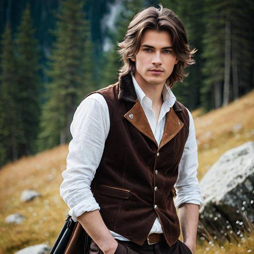 Young Man in Rustic Alpine Attire Outdoors