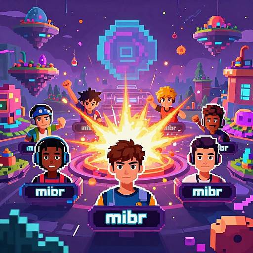 Pixel art of six diverse characters, each labeled 