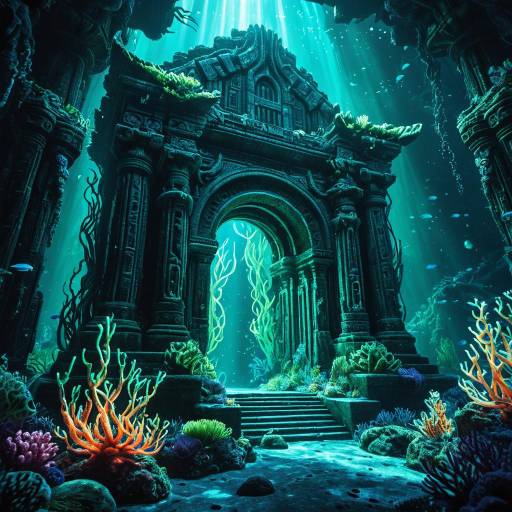 Ancient Underwater Temple with Glowing Corals