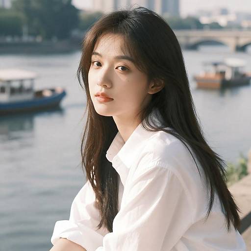 Serene Portrait by Sunlit River