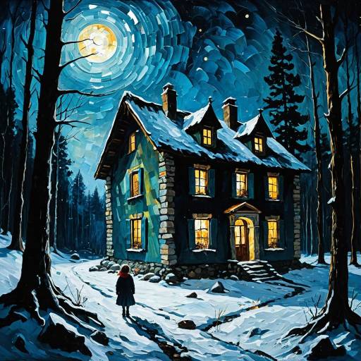 Mystical Winter Landscape with Mysterious House