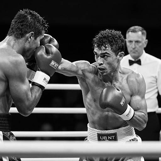 Dynamic Black-and-White Boxing Match Scene