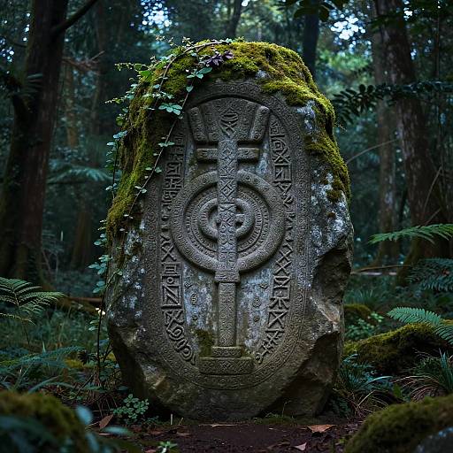 T-Shaped Ancient Monolith in Enchanted Forest