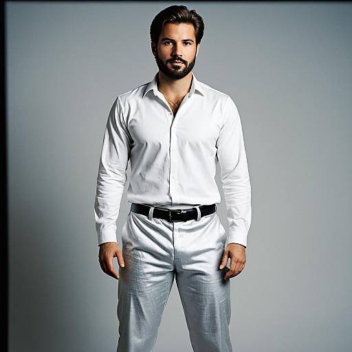 Man in White Shirt and Silver Pants