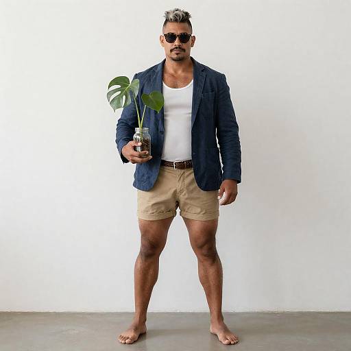 Mature Muscular Man with Monstera Cutting