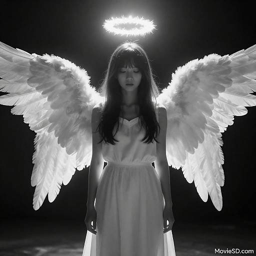 Angelic Figure with Wings in Shadow