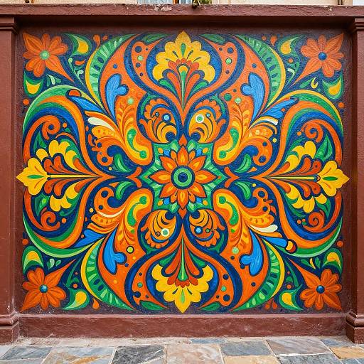 Vibrant Symmetrical Tribal Mural Art