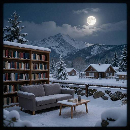 Snowbound Mountain Library with Sofa